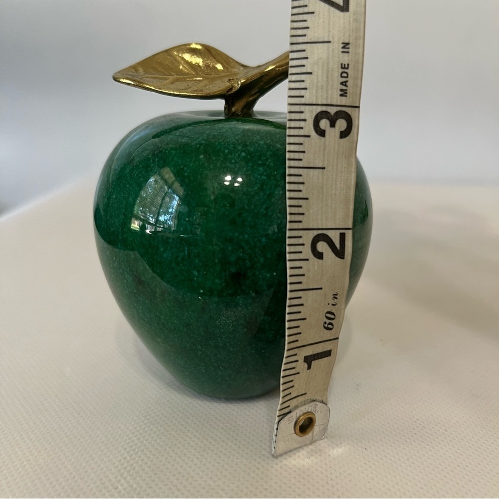 Vintage Marble Green Apple Brass Stem Paperweight - Picture 6 of 6